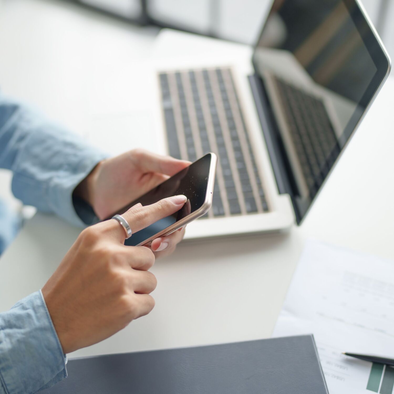 Businessman with Smartphone working mobile devices cell telephone